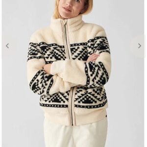 Faherty Cream and Black Geometric Teddy Jacket